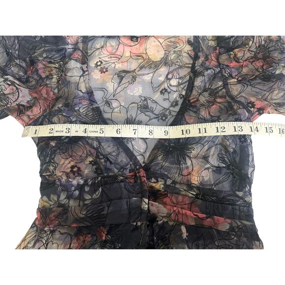 For Love & Lemons Sophia Sheer Puff Sleeve Midi Dress Black Navy Floral XS - Picture 13 of 14